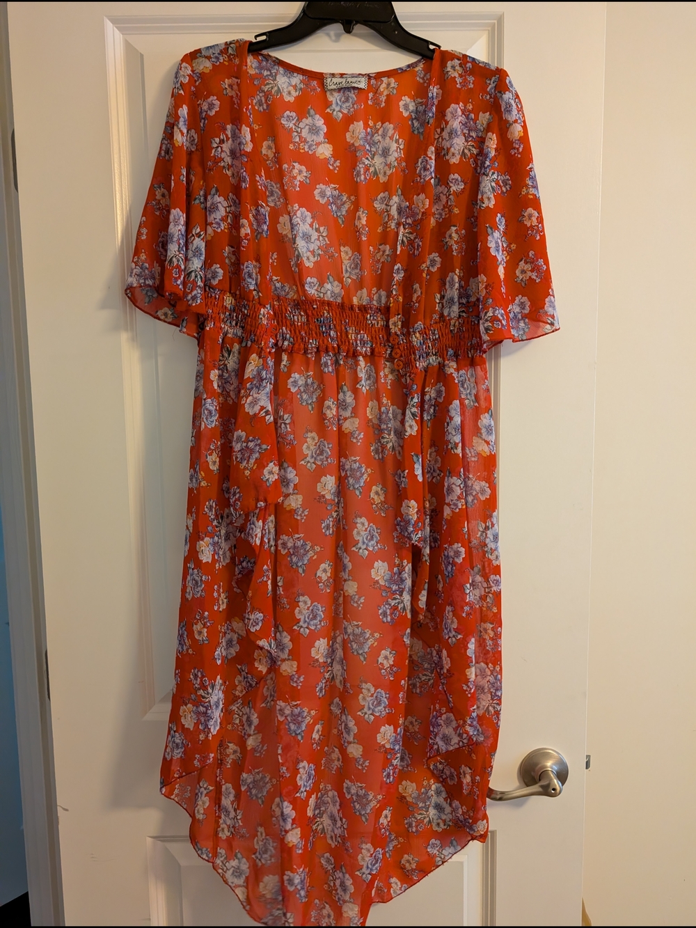 Crave Fame Orange Floral Chiffon High low cover Up